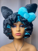 Load image into Gallery viewer, Black Cat Ears 3d Adjustable Plush Bonnet