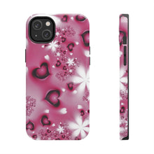 Load image into Gallery viewer, Black hearts hot pink Tough iPhone Cases