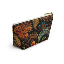 Load image into Gallery viewer, Brown Floral Make-Up Case/Travel Case/Accessory Pouch w T-bottom