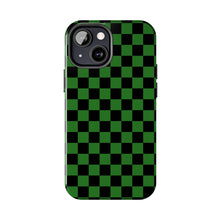 Load image into Gallery viewer, Green & Black Checker board Anime Tough iPhone Cases sizes 7-15