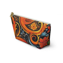 Load image into Gallery viewer, Orange Floral Make-Up Case/Travel Case/Accessory Pouch w T-bottom