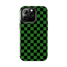 Load image into Gallery viewer, Green & Black Checker board Anime Tough iPhone Cases sizes 7-15