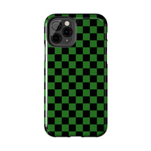 Load image into Gallery viewer, Green & Black Checker board Anime Tough iPhone Cases sizes 7-15