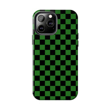 Load image into Gallery viewer, Green & Black Checker board Anime Tough iPhone Cases sizes 7-15
