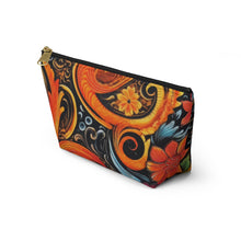 Load image into Gallery viewer, Orange Floral Make-Up Case/Travel Case/Accessory Pouch w T-bottom