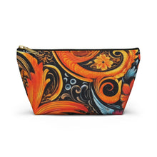 Load image into Gallery viewer, Orange Floral Make-Up Case/Travel Case/Accessory Pouch w T-bottom