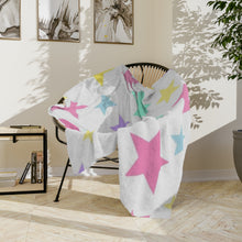 Load image into Gallery viewer, Multicolored pastel stars, White Plush Blanket