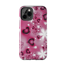 Load image into Gallery viewer, Black hearts hot pink Tough iPhone Cases