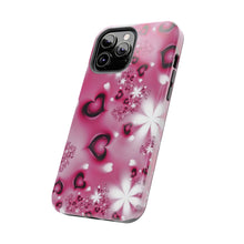 Load image into Gallery viewer, Black hearts hot pink Tough iPhone Cases