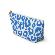 Load image into Gallery viewer, Blue & White Leopard Make-Up Case/Travel Case/Accessory Pouch w T-bottom