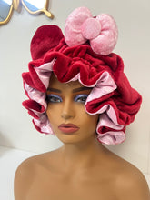Load image into Gallery viewer, Cherry Red Cat Ears 3d Adjustable Plush Bonnet