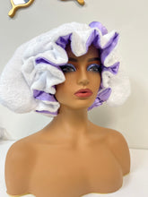 Load image into Gallery viewer, 100% Real silk Jumbo White Ears 3d XL Adjustable Plush Bonnet W/ silk bow