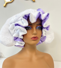 Load image into Gallery viewer, 100% Real silk Jumbo White Ears 3d XL Adjustable Plush Bonnet W/ silk bow