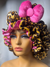 Load image into Gallery viewer, Leopard Print Ears 3d Adjustable Plush Bonnet to