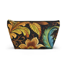 Load image into Gallery viewer, Brown Floral Make-Up Case/Travel Case/Accessory Pouch w T-bottom
