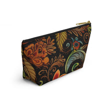 Load image into Gallery viewer, Brown Floral Make-Up Case/Travel Case/Accessory Pouch w T-bottom