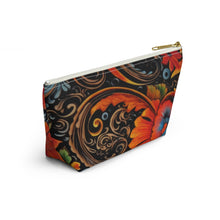 Load image into Gallery viewer, Orange Floral Make-Up Case/Travel Case/Accessory Pouch w T-bottom