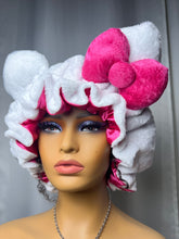 Load image into Gallery viewer, White Cat Ears 3d Adjustable Plush Bonnet