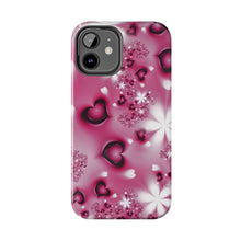 Load image into Gallery viewer, Black hearts hot pink Tough iPhone Cases