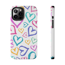 Load image into Gallery viewer, Multicolor hearts, White Tough iPhone Cases