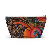 Load image into Gallery viewer, Orange Floral Make-Up Case/Travel Case/Accessory Pouch w T-bottom