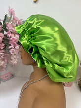 Load image into Gallery viewer, Purple & Lime Reversible Adjustable XL Satin Bonnet