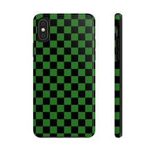 Load image into Gallery viewer, Green & Black Checker board Anime Tough iPhone Cases sizes 7-15