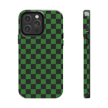 Load image into Gallery viewer, Green & Black Checker board Anime Tough iPhone Cases sizes 7-15