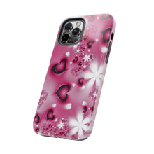 Load image into Gallery viewer, Black hearts hot pink Tough iPhone Cases