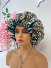 Load image into Gallery viewer, Emerald Paisley Adjustable Ruffles Cotton Bonnet