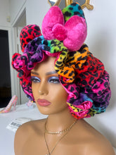 Load image into Gallery viewer, Rainbow Leopard Animal Print 3D Plush Bonnet