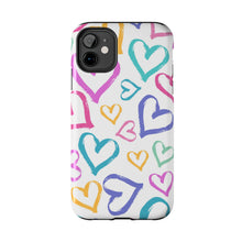 Load image into Gallery viewer, Multicolor hearts, White Tough iPhone Cases
