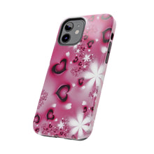 Load image into Gallery viewer, Black hearts hot pink Tough iPhone Cases