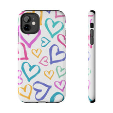 Load image into Gallery viewer, Multicolor hearts, White Tough iPhone Cases