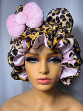 Load image into Gallery viewer, Leopard Print Ears 3d Adjustable Plush Bonnet to
