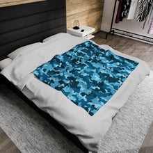 Load image into Gallery viewer, Teal Cammo Velveteen Plush Blanket 50x60
