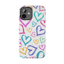 Load image into Gallery viewer, Multicolor hearts, White Tough iPhone Cases