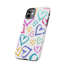 Load image into Gallery viewer, Multicolor hearts, White Tough iPhone Cases