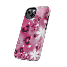 Load image into Gallery viewer, Black hearts hot pink Tough iPhone Cases