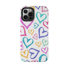 Load image into Gallery viewer, Multicolor hearts, White Tough iPhone Cases