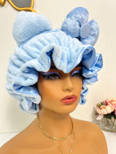 Load image into Gallery viewer, Light blue Cat Ears 3d Regular Size Adjustable Plush Bonnet