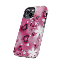 Load image into Gallery viewer, Black hearts hot pink Tough iPhone Cases