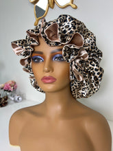 Load image into Gallery viewer, Champagne Leopard XL Adjustable Satin Bonnet