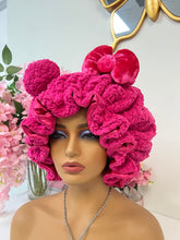 Load image into Gallery viewer, Hot Pink Teddy 3d Adjustable Plush Bonnet