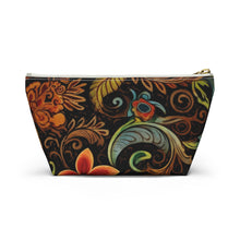 Load image into Gallery viewer, Brown Floral Make-Up Case/Travel Case/Accessory Pouch w T-bottom