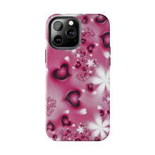 Load image into Gallery viewer, Black hearts hot pink Tough iPhone Cases