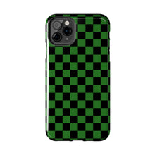 Load image into Gallery viewer, Green & Black Checker board Anime Tough iPhone Cases sizes 7-15