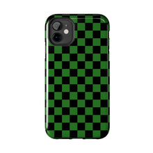 Load image into Gallery viewer, Green & Black Checker board Anime Tough iPhone Cases sizes 7-15