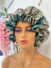 Load image into Gallery viewer, Emerald Paisley Adjustable Ruffles Cotton Bonnet