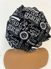Load image into Gallery viewer, Black & White Jesus Adjustable Cotton Satin Lined Bonnet